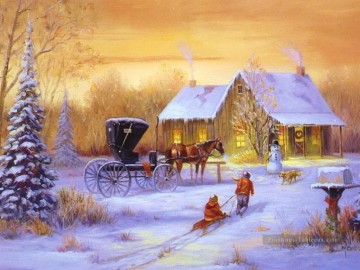  enfants - Voiture de Noël avec cheval et enfants avec Chien enneigement